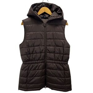 SWISS TECH Women's Long Puffer Vest Hooded Brown Size Medium Insulated Full Zip